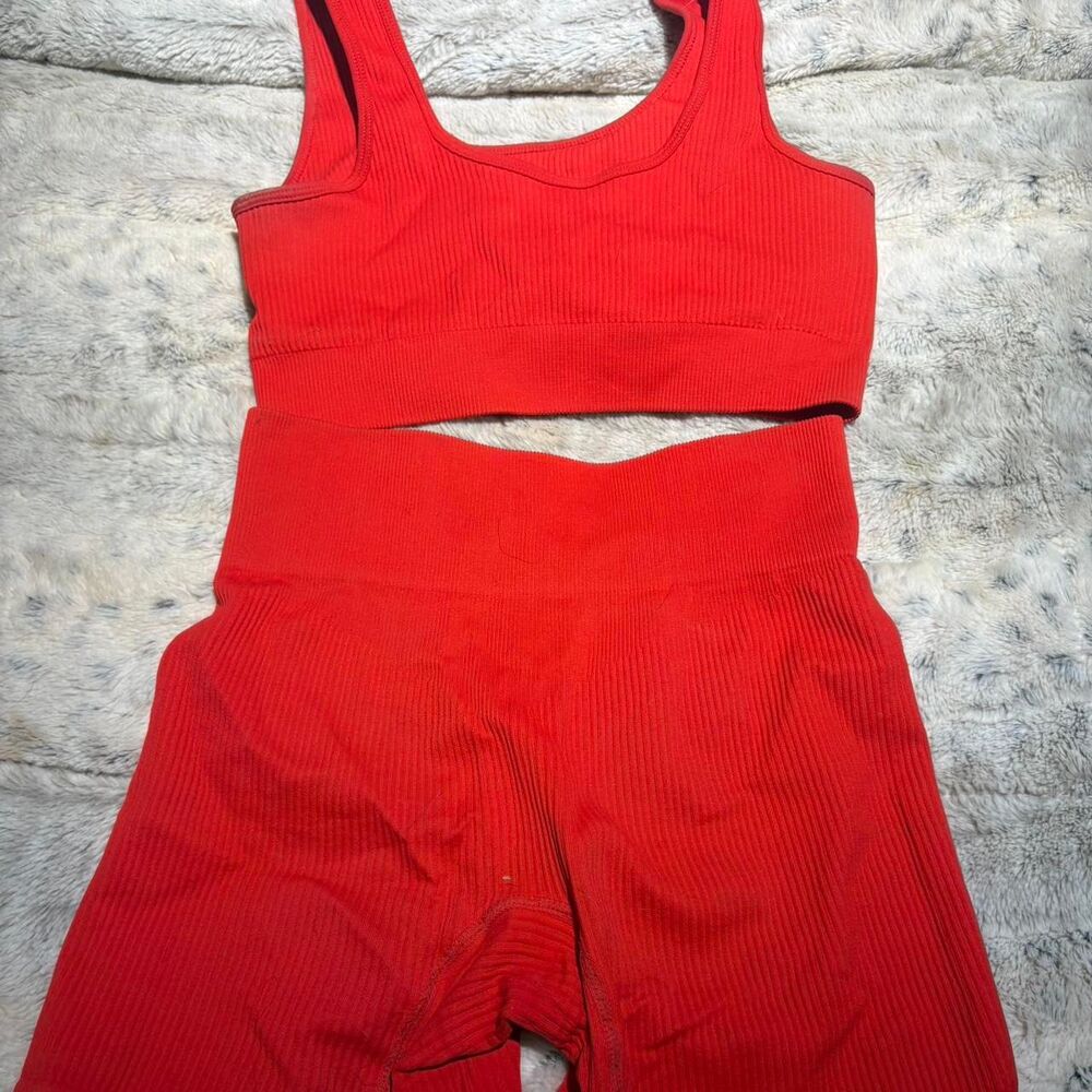 Shein Women's Ribbed Red Active Set Size Small